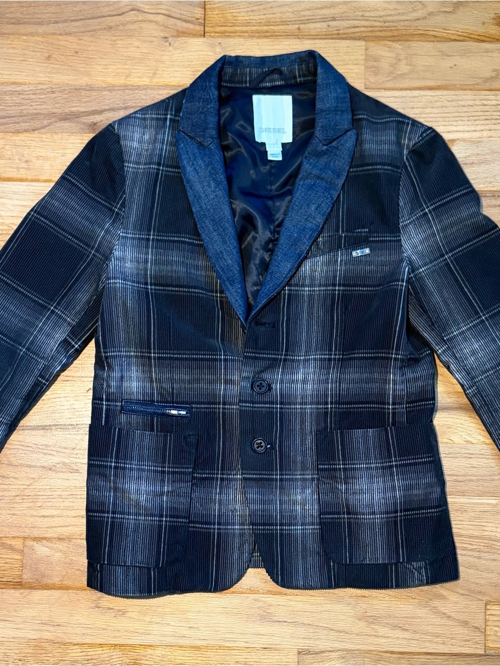 Diesel Boy’s Black & Navy Plaid Three- Button Blazer
